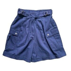 Vintage Y2K High Waist Cargo Shorts Blue Sz 8 Belted Pockets